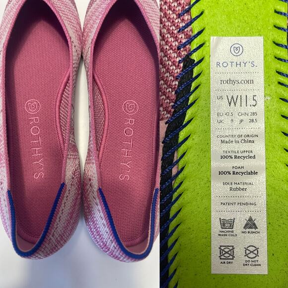 ROTHY'S NWOT Rare Breast Cancer Plaid Pointed Flats in Pink Size 11.5 - Picture 11 of 12